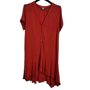 Mary & Mabel Red Made in USA 100% Rayon Flowy Flounce Button Front Dress Medium